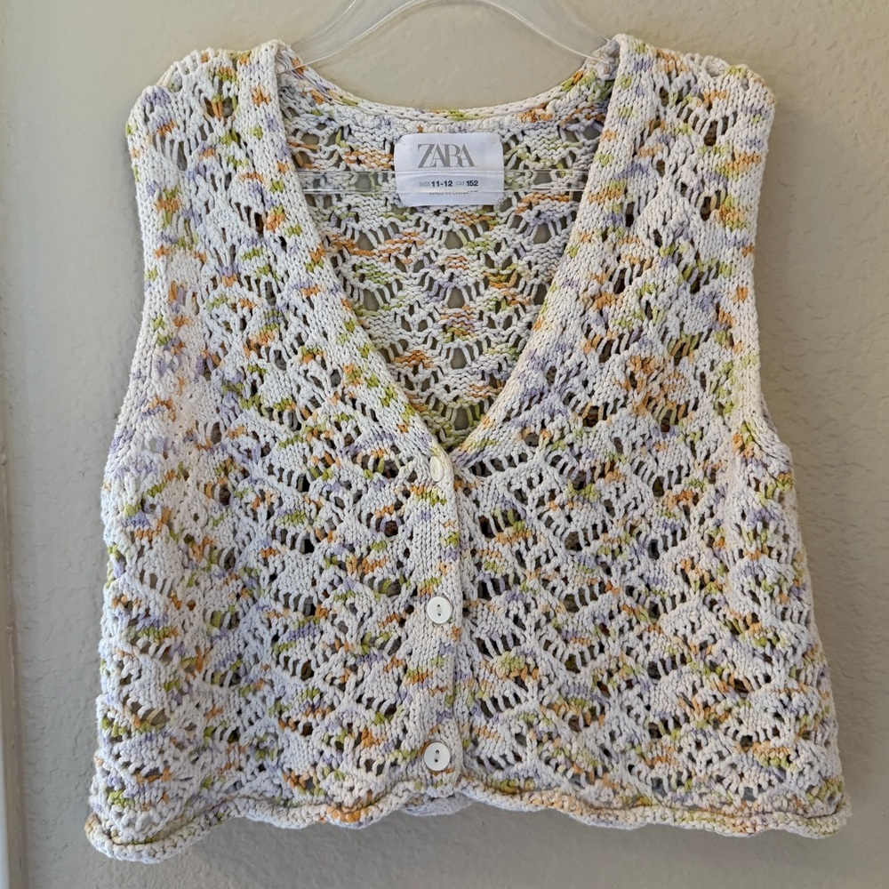 Zara Girls Crochet Button Down Vest